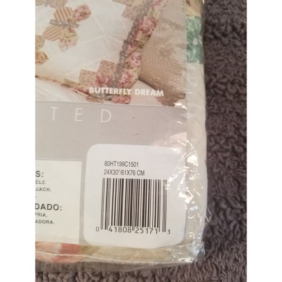 Vintage Hand Crafted Pink/Green/Ivory Butterfly Dream Pillow Sham 20x26 - Picture 4 of 6